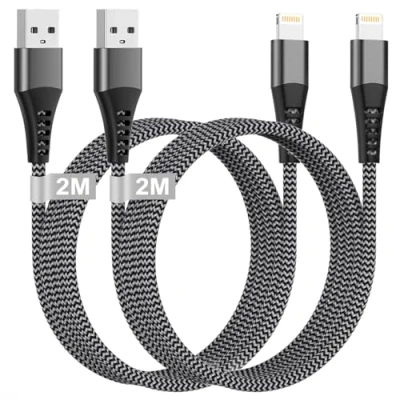 Afbeelding van 2 stuks iPhone oplaadkabel m Apple MFI gecertificeerd nylon snellaadkabel voor 14 13 12 11 Pro Max 8 7 6 iPad