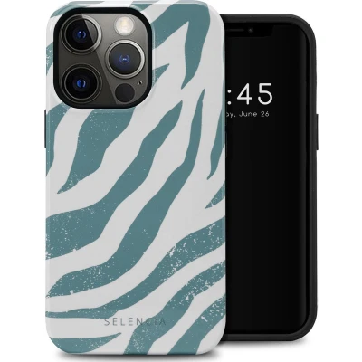 Afbeelding van Selencia Hoesje Geschikt voor iPhone 13 Pro Vivid Backcover Colorful Zebra Pine Blue