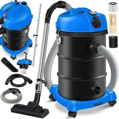 Afbeelding van MASKO® Alleszuiger 6IN1 Nat en Droogzuiger 2300W + stopcontact, Blaasfunctie, Droog &amp; natzuigen Industriële stofzuiger vuilreservoir 30L Bouwstofzuiger Geel