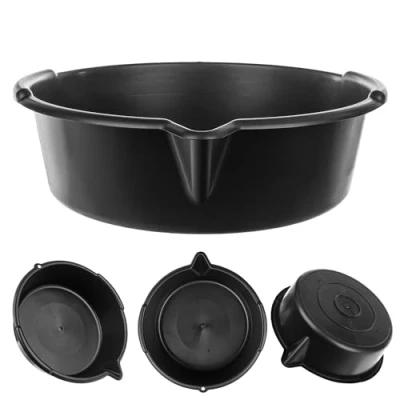 Afbeelding van KADAX Olieopvangbak met 8 liter schenktuit, olieafvoerbak Ø 39 cm, multifunctionele schaal, kunststof, olieverversingsbak handgrepen, zwart