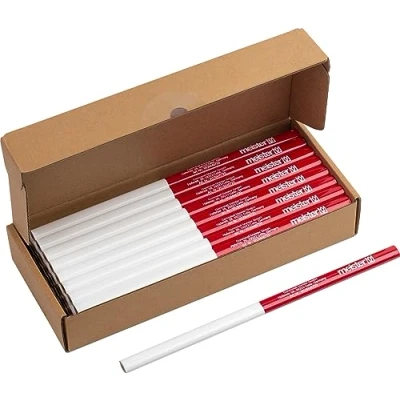 Afbeelding van Meister 50 stuks timmermanspotloden, lengte 240 mm, ovale vorm, gemiddelde hardheid, ideaal voor tekenen en markeren, rood wit, markeergereedschap, bouwpotlood