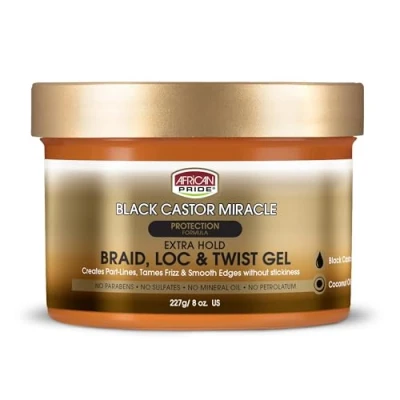 Afbeelding van African Pride Black Castor Miracle Extra Hold Braid, Loc &amp; Twist Gel 227gr