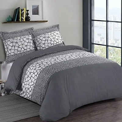 Image de VISION Parure de couette Arthur 100% coton 1 housse 200 x cm + 2 taies doreiller 65 Gris anthracite