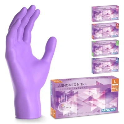 Afbeelding van ARNOMED Paarse wegwerphandschoenen, nitril handschoenen, maat L, wegwerphandschoenen met 100 stuks/doos, latexvrij in XS, S, M, L en XL