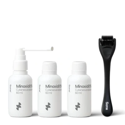Afbeelding van Sons Minoxidil 5% topische oplossing en dermaroller, haargroei haarverdikking; bij haaruitval dunner wordend haar mannen stimuleert de