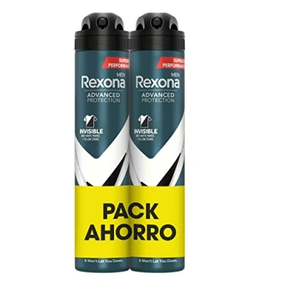 Afbeelding van Rexona Deodorantspray, geavanceerde bescherming, 72 uur, onzichtbaar, zwart en wit, anti transpirant, voor heren, 200 ml, 2 stuks