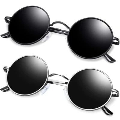 Afbeelding van KANASTAL Zonnebril voor dames en heren, rond, gepolariseerd, hippie, klassiek, vintage, retro, steampunk, metalen frame, UV400