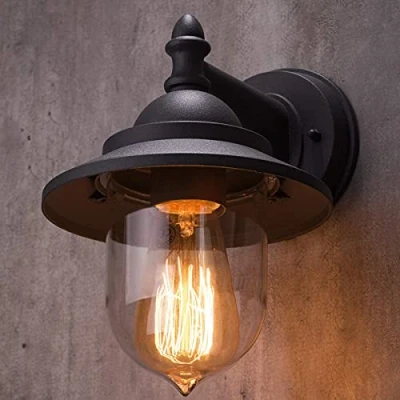 Afbeelding van CGC Lighting Buitenwandlamp, lantaarn voor tuin, veranda, terras, E27 (zwart)