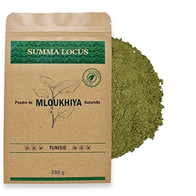 Afbeelding van Mloukhiya (groentekoret, Kplala) poeder 200 g hoge kwaliteit, zacht gedroogd en gemalen, natuurlijk 100% zonder additieven, hersluitbare vershoudzak