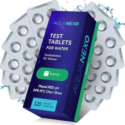 Afbeelding van AQUANEXO Lot de 60 comprimés test pour piscine pH et chlore rouge + DPD 1 piscine, pastilles mesure accessoires (120