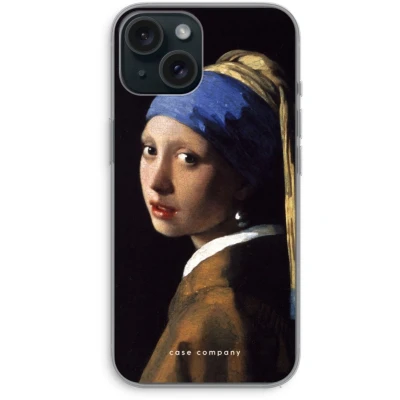 Afbeelding van Case Company® hoesje geschikt voor iPhone 15 The Pearl Earring Soft Cover Telefoonhoesje Bescherming aan alle Kanten en Schermrand