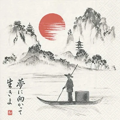Image de Lot de 20 serviettes en papier Motif bateau japonais/lac/japonais/bateau 33 x cm