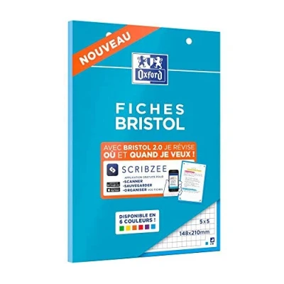 Afbeelding van OXFORD Bristol 2.0 indexblok, geperforeerd, 148 x 210 mm, kleine ruitjes, 5 30 stekkers, blauw