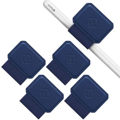 Afbeelding van FINTIE Penhouder compatibel met Apple Pencil Pro/Pencil (USB C)/Pencil (2e/1e generatie) [4 stuks] Pen Loop plakband bevestigd aan hoesjes, notitieboekjes, penlus, donkerblauw