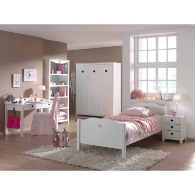 Afbeelding van LUCEVI Amori bed + Lattenbodem Nachtkastje 2 Deurs Kleerkast Bureau Boekenkast Wit 90x200 cm