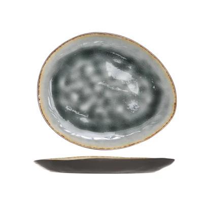 Afbeelding van Cosy &amp; Trendy Ontbijtborden / Dessertborden Laguna Blue Grey 20 x 16 cm Set van 4 Ideaal voor Ontbijt, Dessert of Gebak Steengoed met Blauwe Glazuur Vaatwasser en Magnetronbestendig Elegant Stapelbaar