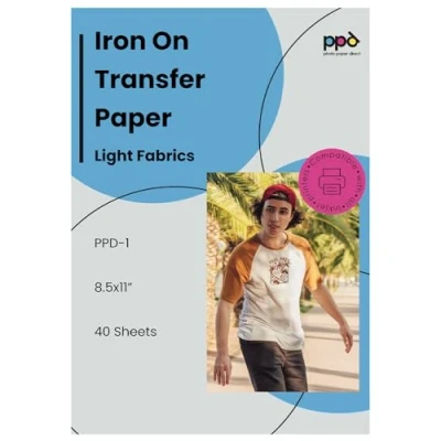 Afbeelding van PPD 40 x A4 transferpapier, wit of licht, transparante achtergrond, personaliseerbaar, opstrijkbaar, inkjetdruk, 1