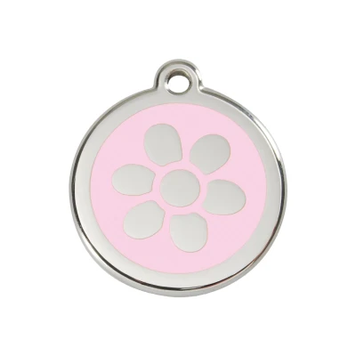 Afbeelding van Flower Pink roestvrijstalen hondenpenning medium/gemiddeld dia. 3 cm RedDingo