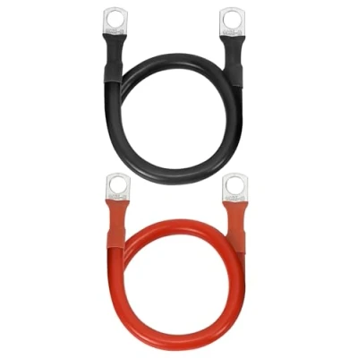 Afbeelding van QWORK® 2 stuks 50 cm 35 mm² 2AWG accu startkabel met M10 ringklemmen voor auto&#039;s, vrachtwagens, motorfietsen, RV, marine en zonne energie