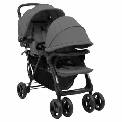 Afbeelding van vidaXL Dubbele kinderwagen donkergrijs staal