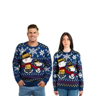 Afbeelding van The Peanuts Snoopy Gebreide wintertrui, uniseks, voor dames en heren, blauw, Blauw