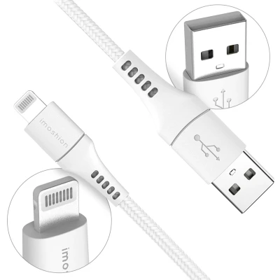 Afbeelding van iMoshion Kabel geschikt voor Lightning naar USB A 2 meter Oplaadkabel iPhone 11/12/13/14 Stevig gevlochten materiaal Wit