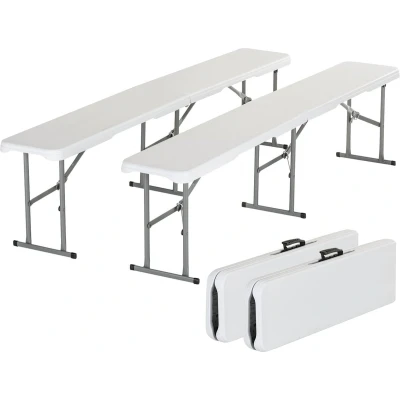 Afbeelding van Skandika Masi Zitbank Set van 2 Tuinbank biertentset, opvouwbaar, tot 300 kg en 3 4 personen per bank, gerecycled HDPE materiaal, stalen frame, weerbestendig, 180cm Bierbank, balkonmeubilair, tuinmeubilair 180 x 23 43 cm (L B H) wit
