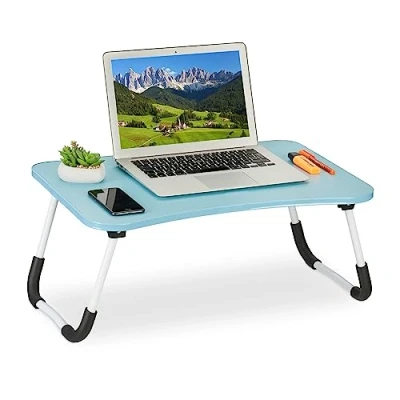 Afbeelding van Relaxdays laptoptafel inklapbaar lichtblauw schoottafel laptop bank bedtafel groot