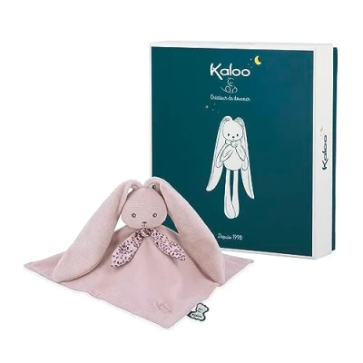 Image de Kaloo Lapinoo Doudou Lapin Rose Peluche Bébé Carré 30 x cm Bi Matières Viscose et Velours Côtelé Très Doux Boîte Cadeau Dès la Naissance, K218002
