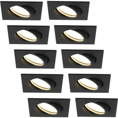 Afbeelding van HCFEI Set van 10 ultra platte led inbouwspots, 425 lumen, 230 V, 5 W, dimbaar, vierkante behuizing, draaibaar, zwart (10 neutraal wit)