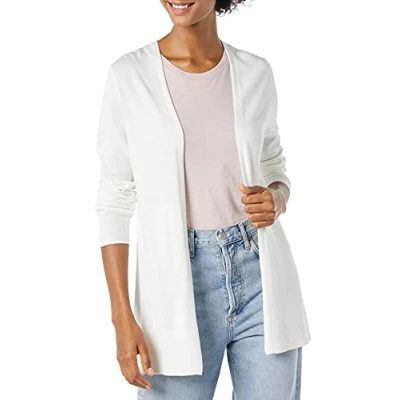 Image de Amazon Essentials Gilet Ouvert sur Le Devant Léger (Grandes Tailles Disponibles) Dames, Blanc, XL