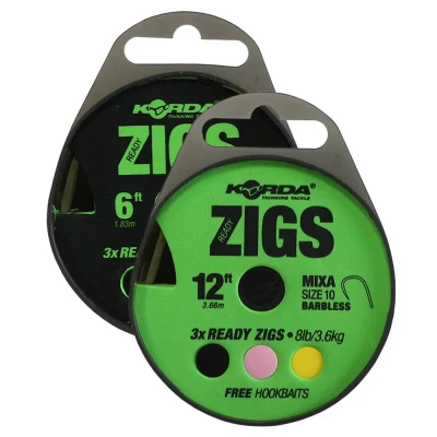 Afbeelding van Korda Ready Zigs Barbed (3 pcs) Haak Mixa size 10 3.6kg (incl Free Hookbaits) Maat : 8ft (2.44m)