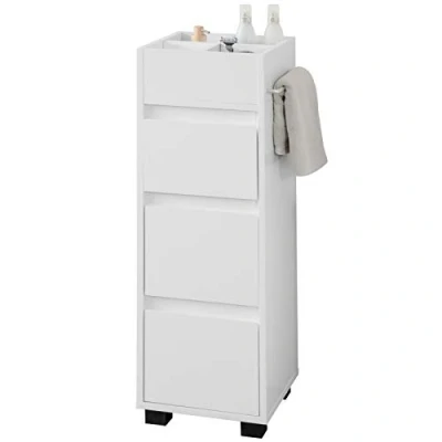 Afbeelding van SoBuy BZR29 W Badkamermeubel, ruimtebesparend, 3 laden en 4 vakken, 30 x A90 cm, wit