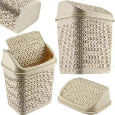 Afbeelding van KADAX Afvalemmer met kanteldeksel, afvalbak deksel, kunststof afvalemmer, prullenbak roldeksel (beige)