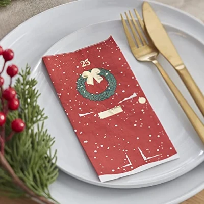 Afbeelding van Ginger Ray Kerst Traditioneel Servetten Kerstdeur rood (16 stuks)