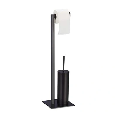 Afbeelding van Relaxdays wc rolhouder toiletrolhouder borstelhouder toilet accessoireset zwart