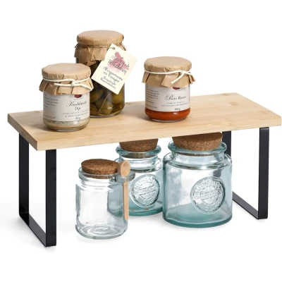 Afbeelding van Zeller keukenrek/opbergrek/aanrecht organizer zwart 36 x 16 cm metaal/bamboe hout