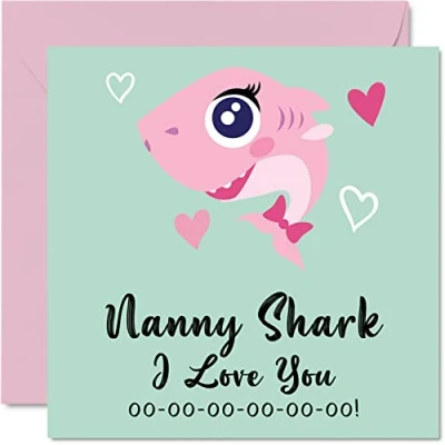 Afbeelding van Verjaardagskaart voor oma Nanny Shark Moederdagkaart van kleinkinderen, Happy Birthday babyparty, grappige wenskaarten en meisjes, 145 mm x