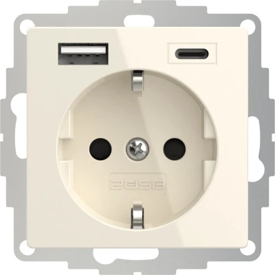 Afbeelding van 2USB 2U 449535 Geaard stopcontact Met USB laaduitgang, Kinderbeveiliging, VDE IP20 Crème wit