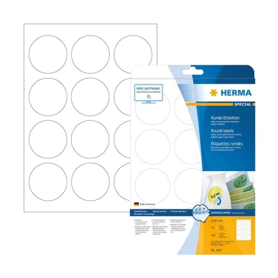Image de HERMA étiquettes SuperPrint, diamètre 60mm, avec bord, blanc, 25 feuilles A4