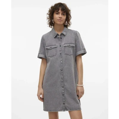 Afbeelding van Vero Moda Vmjennie Spijkerjurk, Dames, Maat: Small, Medium grey denim