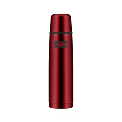 Image de THERMOS Light &amp; Compact Bouteille isotherme en acier inoxydable avec gobelet Rouge canneberge 1 l Passe au lave vaisselle Entièrement étanche Sans BPA