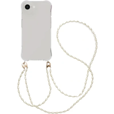 Afbeelding van imoshion Hoesje Geschikt voor iPhone 16e Backcover met koord + armband Parels Transparant