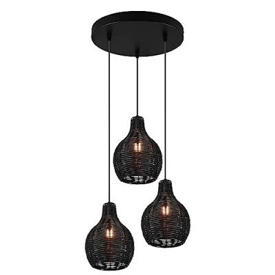 Afbeelding van Reality LED Hanglamp Hangverlichting E14 Fitting 3 lichts Rond Zwart Hout