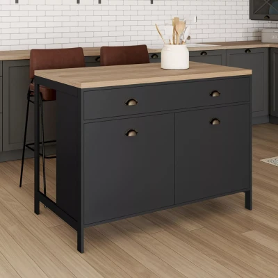 Afbeelding van IDMarket Centraal eiland ISIS 120 cm dienblad van hout in beukenlook en zwart