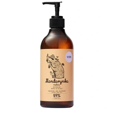 Afbeelding van YOPE Handzeep mandarijn en framboos plantaardige glycerine hydraterend ontvetter 98% natuurlijke ingrediënten veganistische formule 500 ml