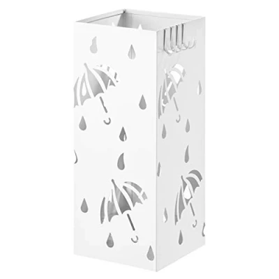 Afbeelding van WOLTU paraplustandaard van ijzer, 20 x 49 cm (l b h), met wateropvangbak, 4 zakparapluhaken, wit rechthoekig, SST02ws