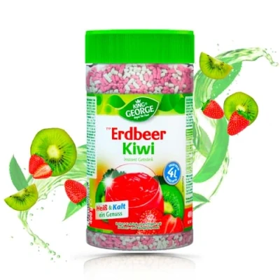 Afbeelding van KING GEORGE Aardbei Kiwi 12 x 400 g Instant ijsthee gemengd Zomergenot Vershoudverpakking Poederdrank, verfrissende drank voor het gezin, vertegenwoordiger van