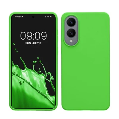 Afbeelding van kwmobile telefoonhoesje geschikt voor Samsung Galaxy S25 Edge Hoesje met siliconen coating Smartphone case in limoengroen