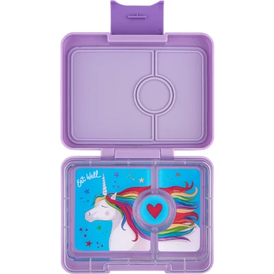 Afbeelding van Yumbox Snack lekvrije Bento box 3 vakken Lavande Purple / Unicorn tray